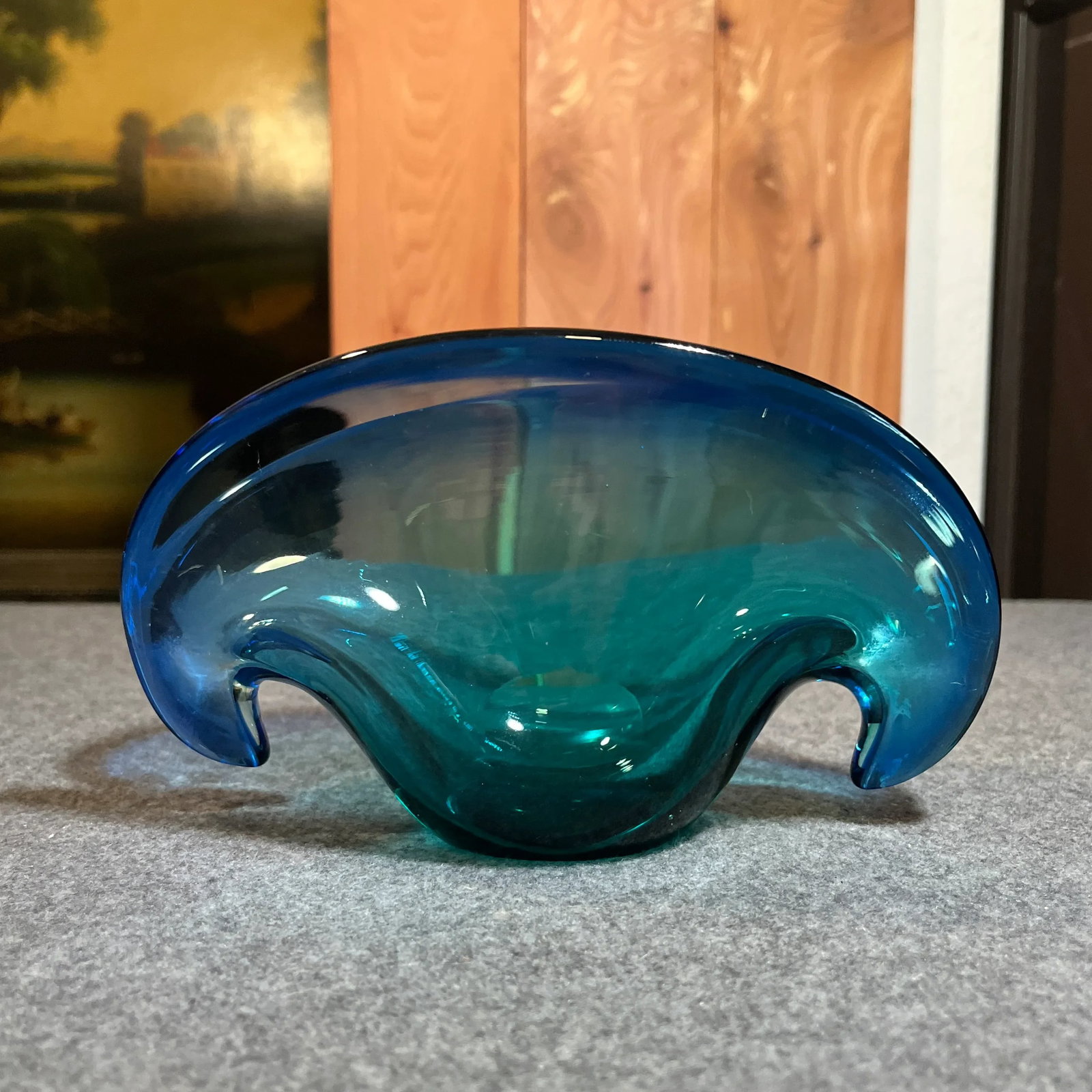 Mid 20th Century Murano Attributed Blue Glass Clam Shell Bowl - 10