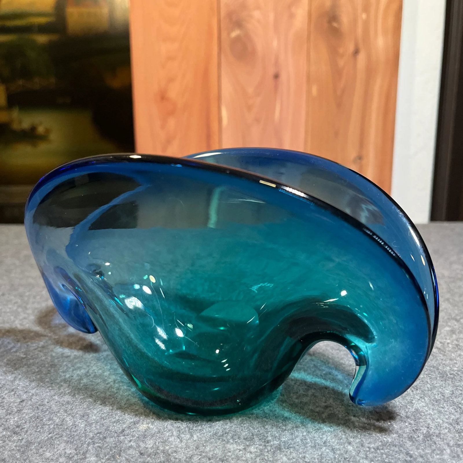 Mid 20th Century Murano Attributed Blue Glass Clam Shell Bowl - 3