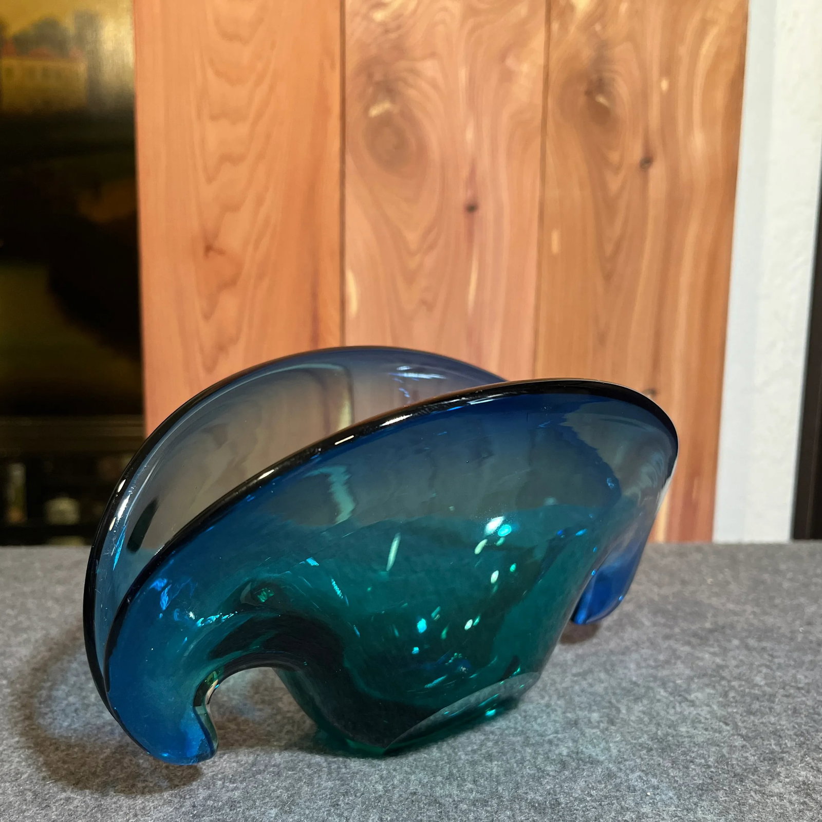 Mid 20th Century Murano Attributed Blue Glass Clam Shell Bowl - 4