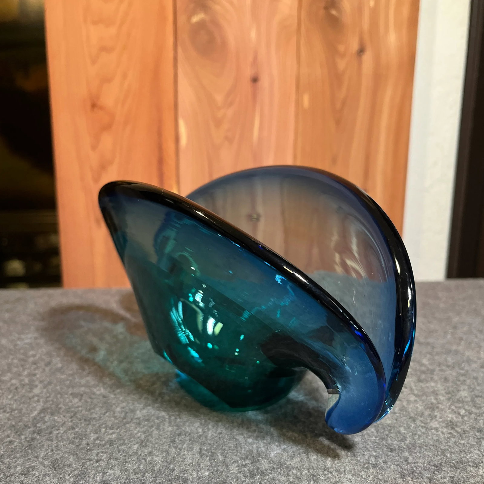 Mid 20th Century Murano Attributed Blue Glass Clam Shell Bowl - 5