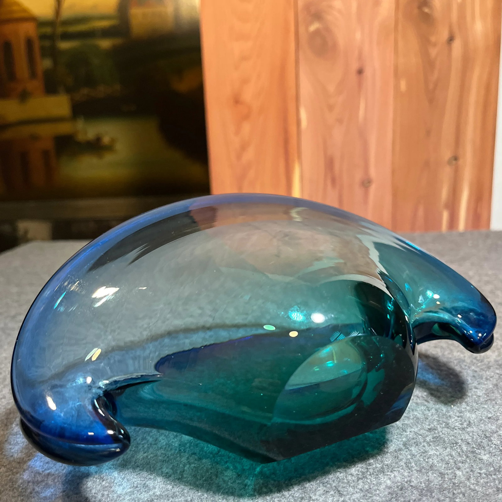 Mid 20th Century Murano Attributed Blue Glass Clam Shell Bowl - 7