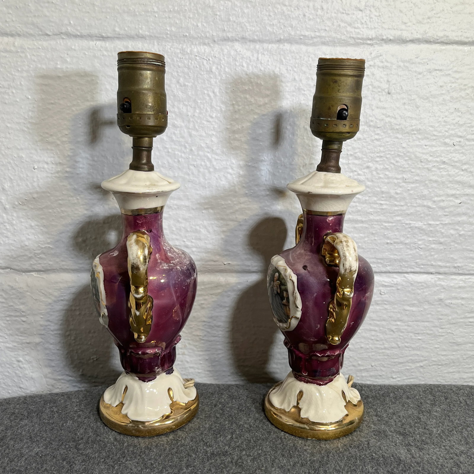 Pair of Mid 20th Century Smaller French Victorian Style Porcelain Table Lamps - 2