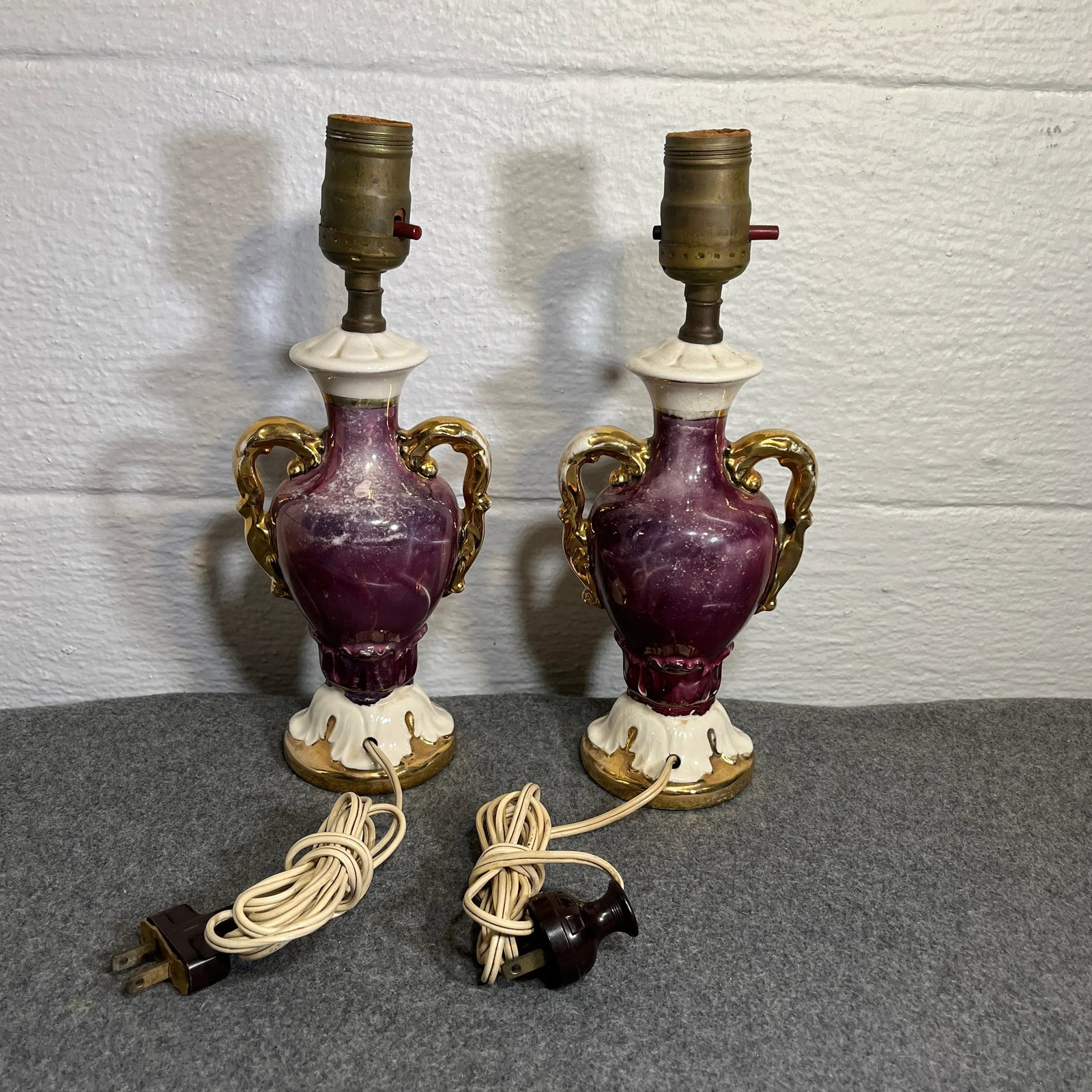 Pair of Mid 20th Century Smaller French Victorian Style Porcelain Table Lamps - 3