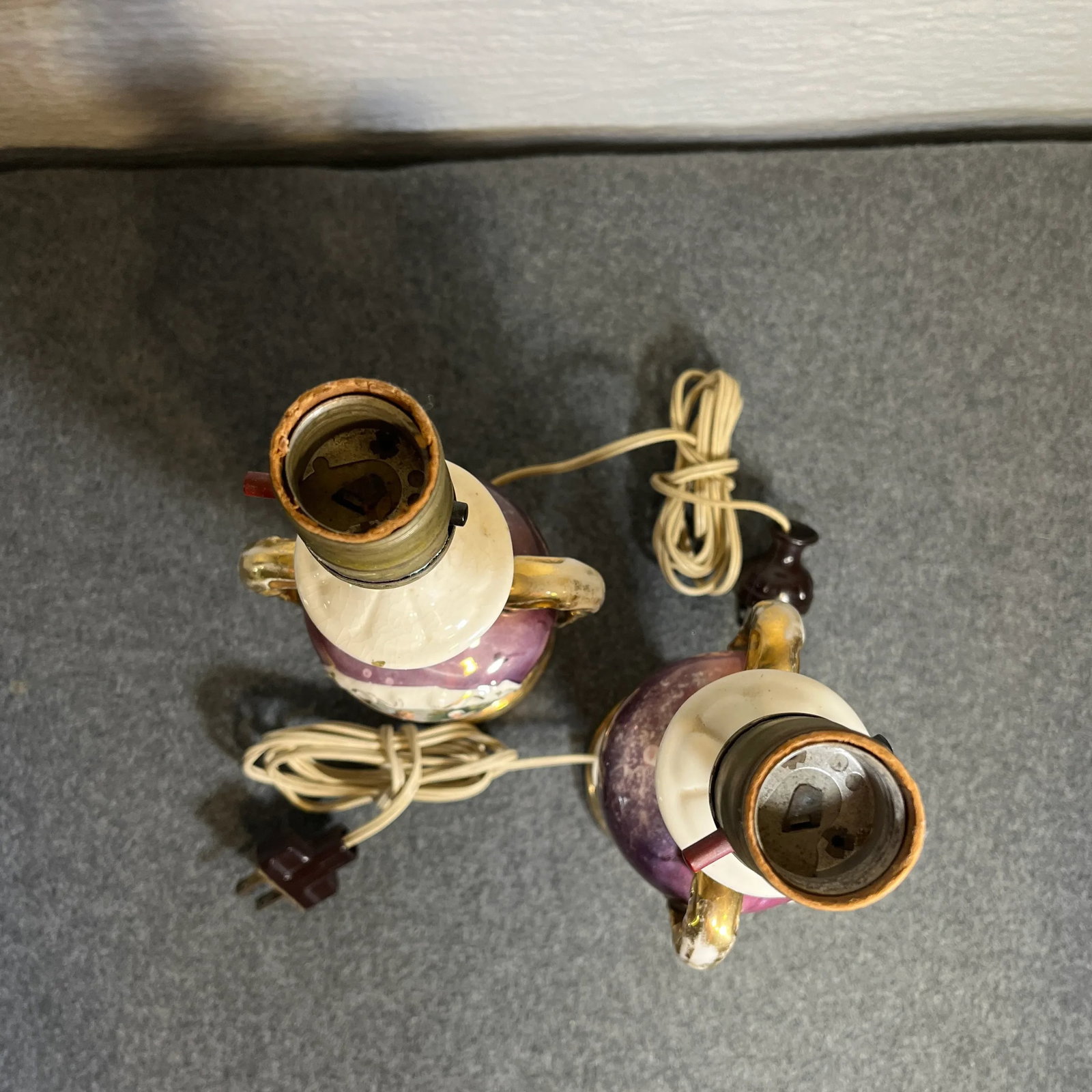 Pair of Mid 20th Century Smaller French Victorian Style Porcelain Table Lamps - 6