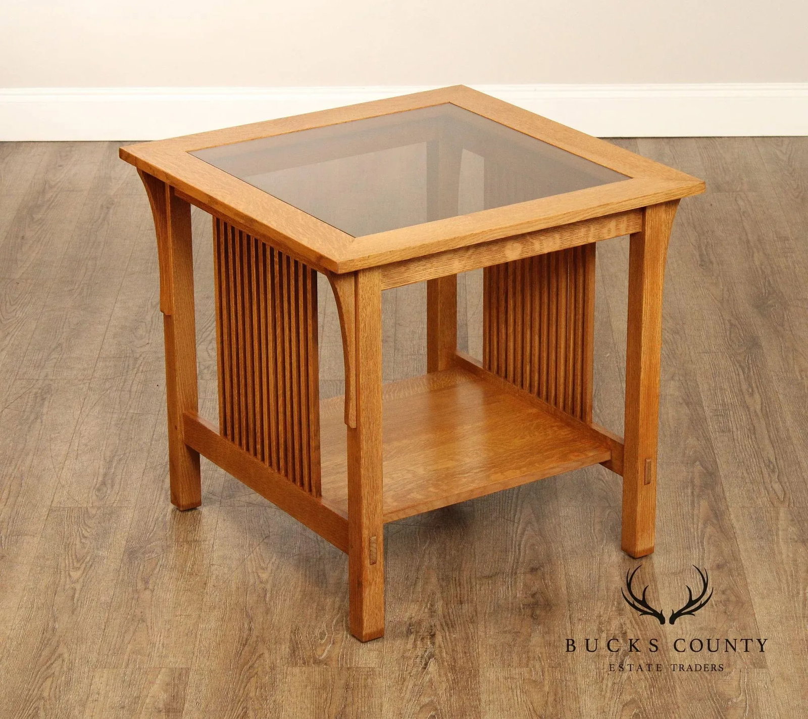 Stickley Mission Collection Oak and Glass Lamp Table - 2