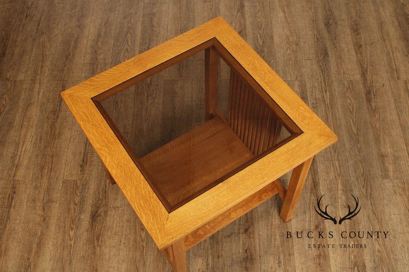 Stickley Mission Collection Oak and Glass Lamp Table - 6