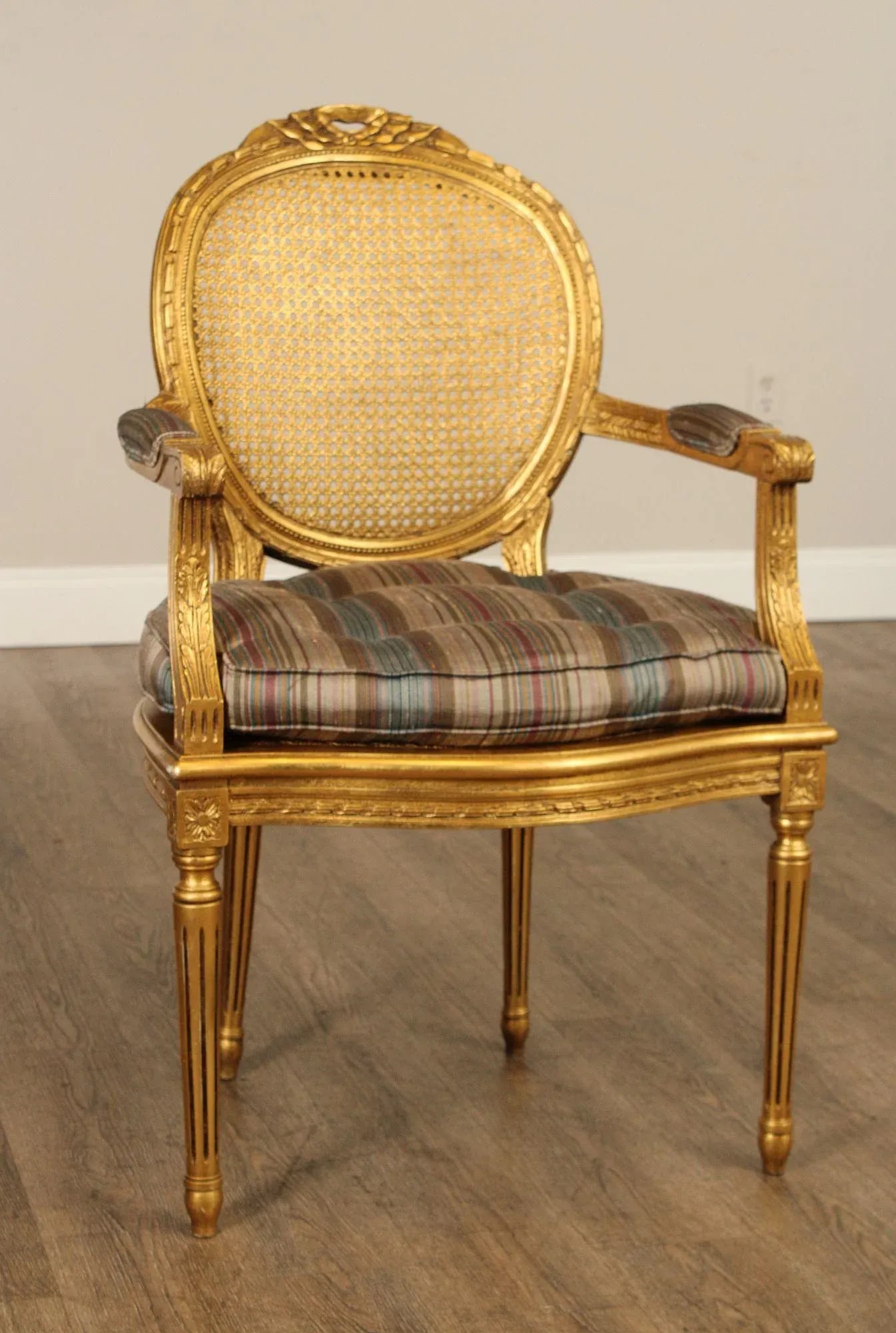 Decorative Crafts, Inc. Pair of French Louis XVI Style Caned Giltwood Fauteuil Armchairs - 11
