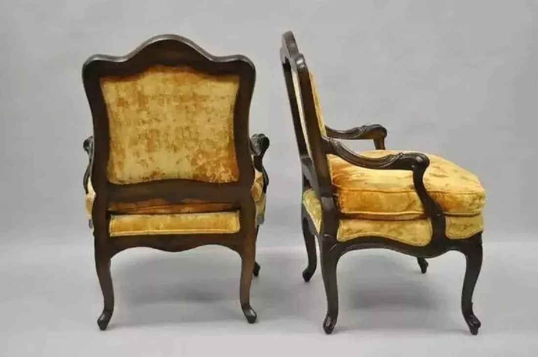 Vintage Hollywood Regency French Provincial Louis XV Style Arm Chairs - a Pair - 10