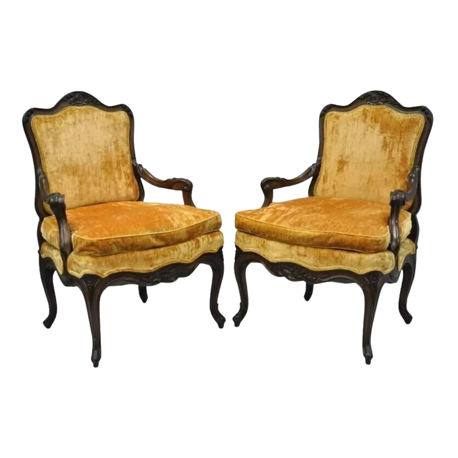 Vintage Hollywood Regency French Provincial Louis XV Style Arm Chairs - a Pair (1 of 10)
