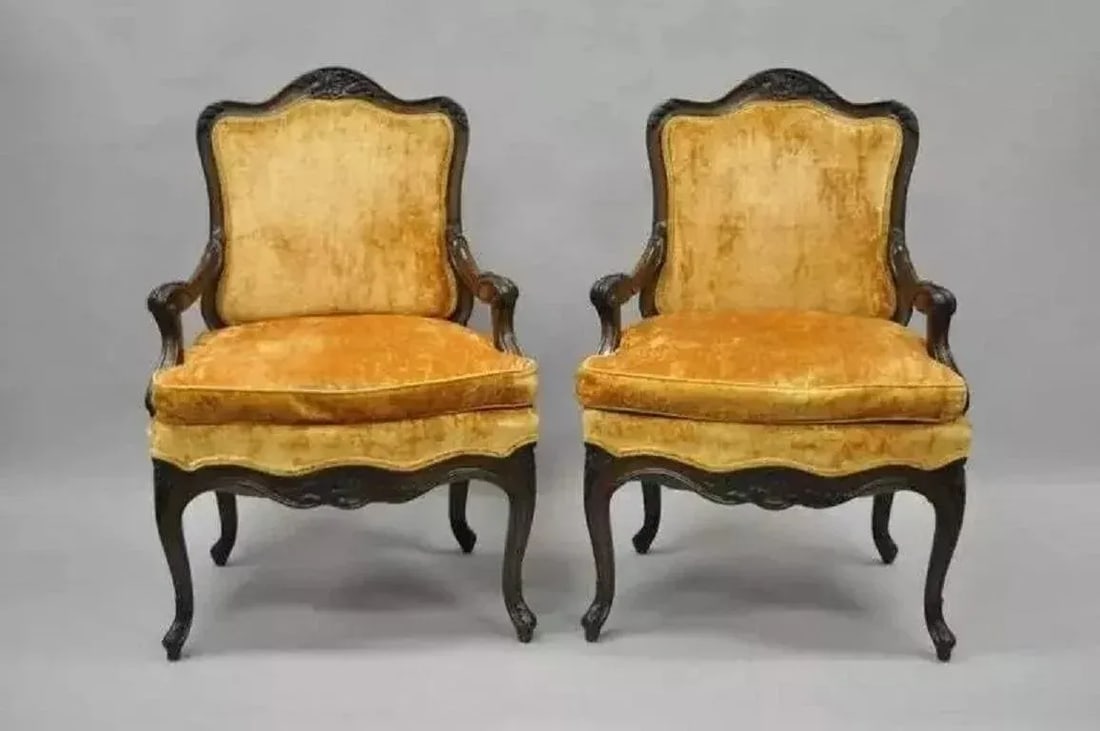 Vintage Hollywood Regency French Provincial Louis XV Style Arm Chairs - a Pair - 2