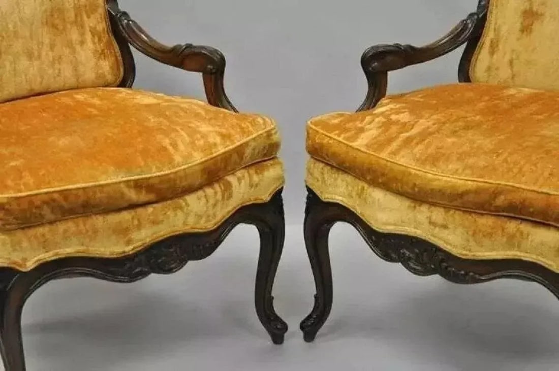Vintage Hollywood Regency French Provincial Louis XV Style Arm Chairs - a Pair - 5