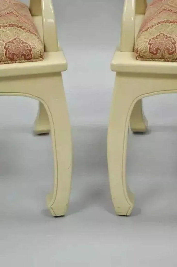 Late 20th Century Vintage Horseshoe Ming Style Cream Lacquered Lounge Chairs - a Pair - 6