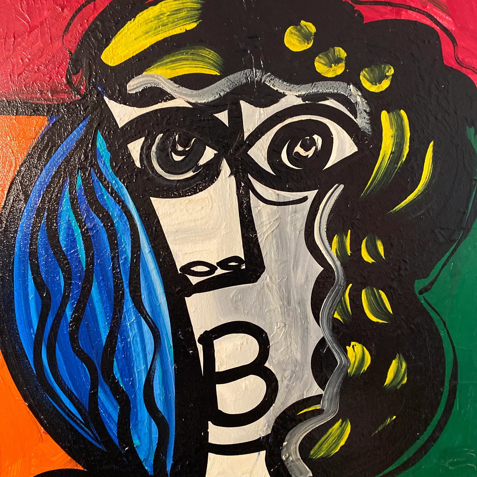 1960s Cubic Abstract Face Portrait Painting by Peter Keil, Framed - 10
