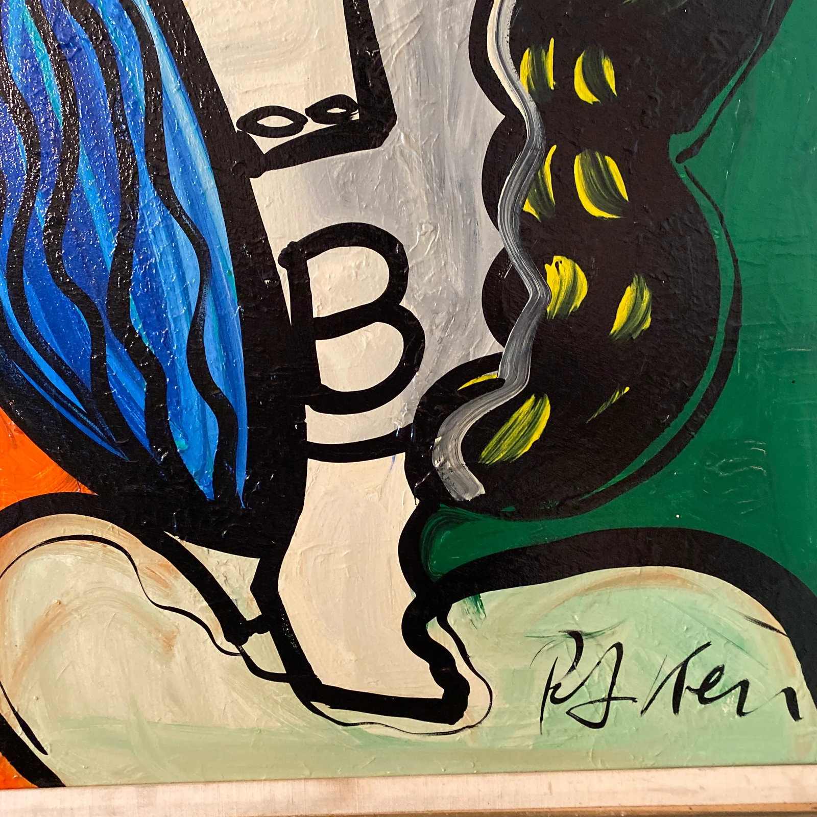 1960s Cubic Abstract Face Portrait Painting by Peter Keil, Framed - 11