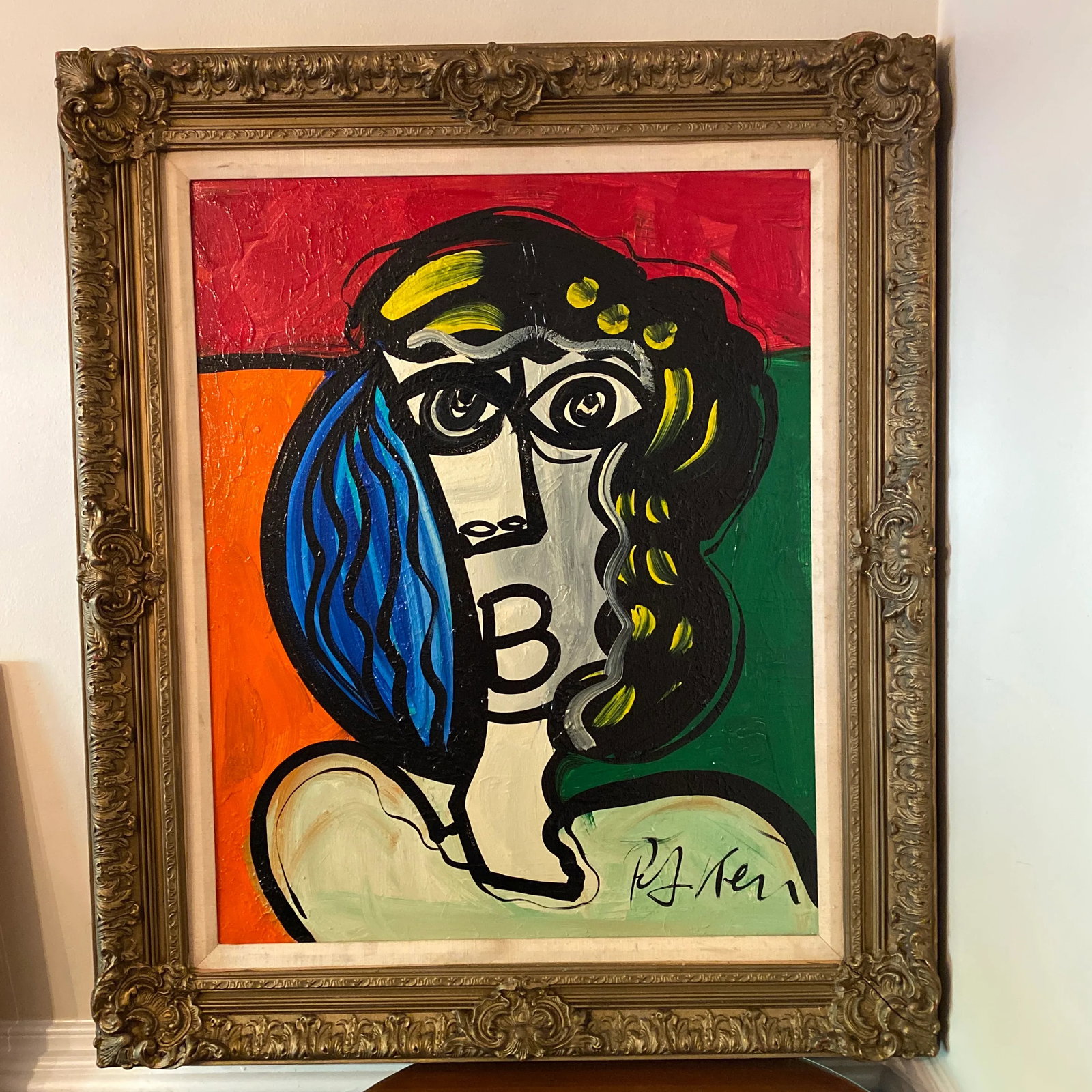 1960s Cubic Abstract Face Portrait Painting by Peter Keil, Framed - 2