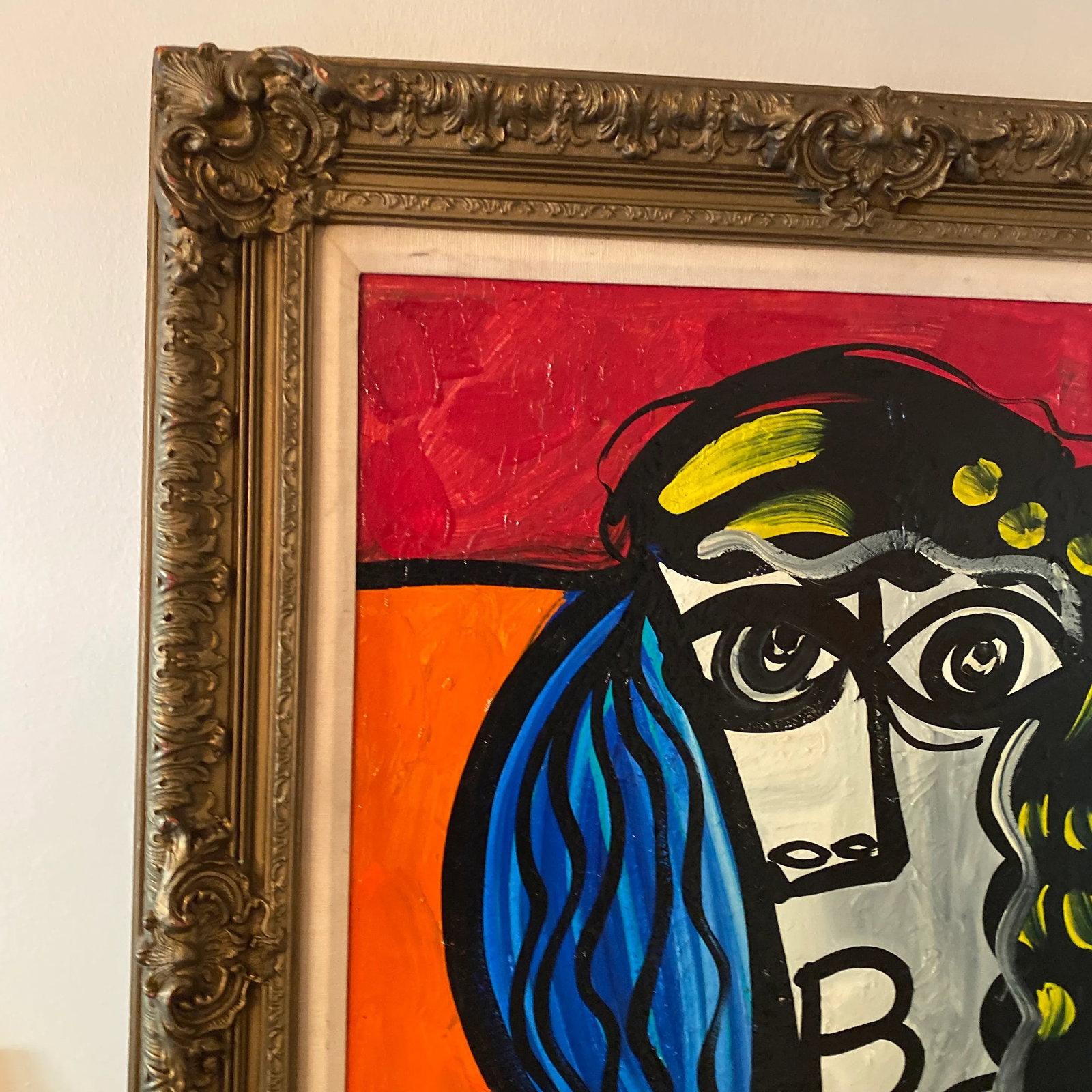 1960s Cubic Abstract Face Portrait Painting by Peter Keil, Framed - 5