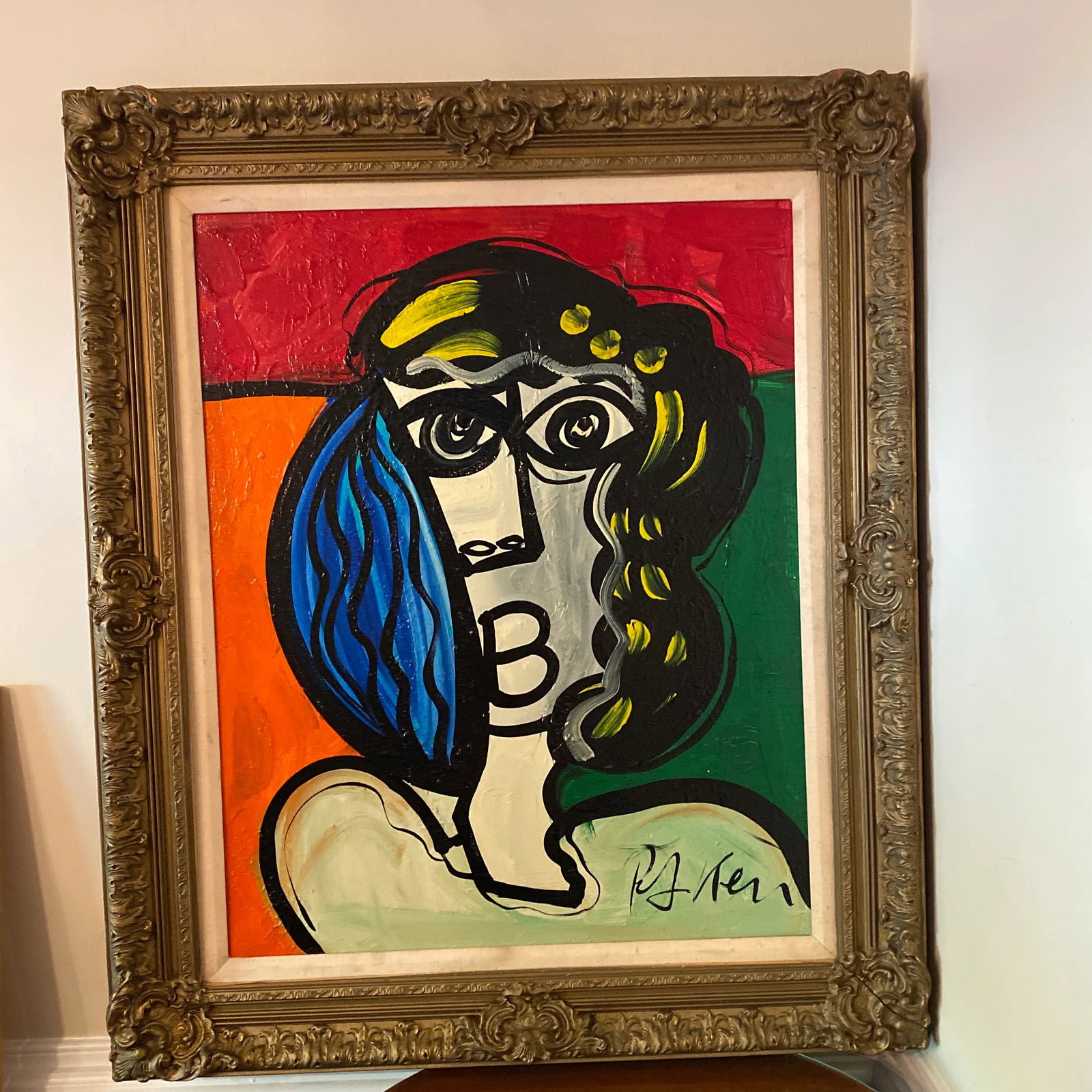 1960s Cubic Abstract Face Portrait Painting by Peter Keil, Framed - 8