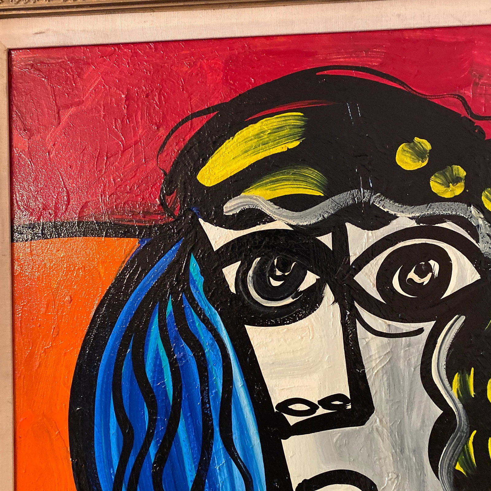 1960s Cubic Abstract Face Portrait Painting by Peter Keil, Framed - 9