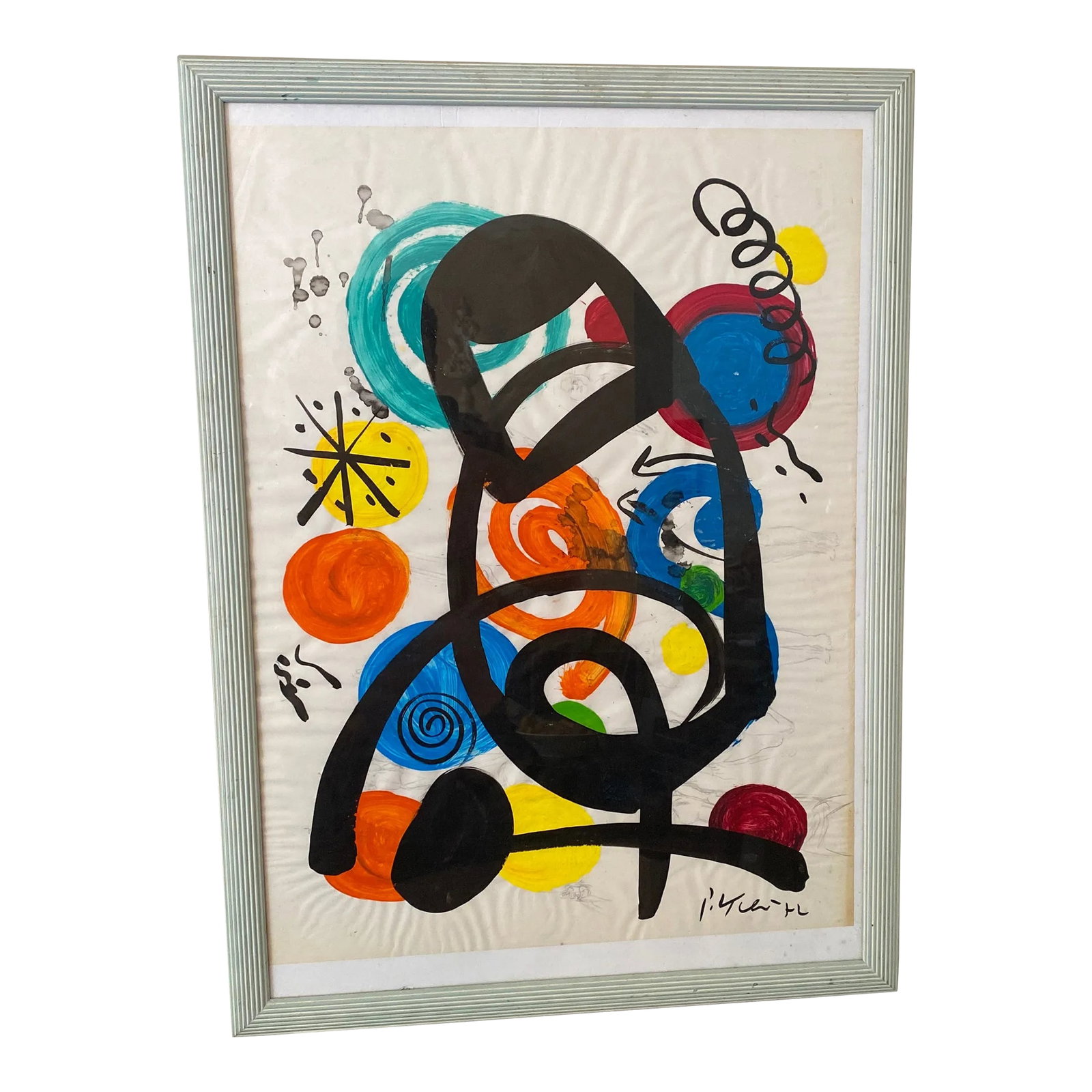 1970s Peter Keil Miro Abstract Painting, Framed: Fantastic Original Peter Keil (born 1942) Abstract Miro Painting. This wonderful piece depicts a colorful blend of shapes and is titled on P Keil 72. It is known that peter keil and joan miro painted