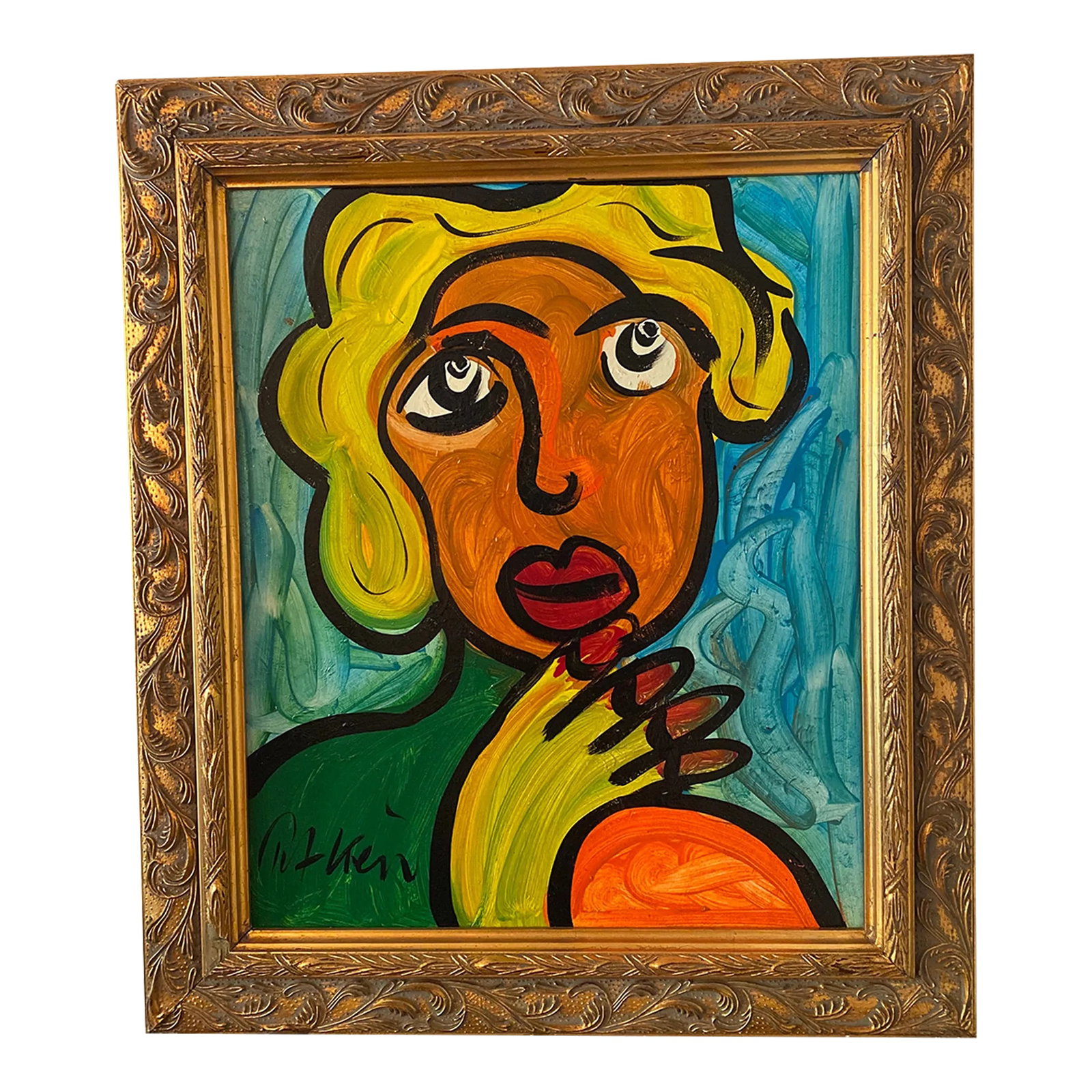 Late 20th Century Figurative Abstract Expressionist Acrylic Painting by Peter Keil, Framed: Peter Keil is a German artist that focuses primarily on abstract expressionism. Keil painted with some of the greats including Joan Miro, Pablo Picasso and Andy Warhol, to name a few. This is truly a 