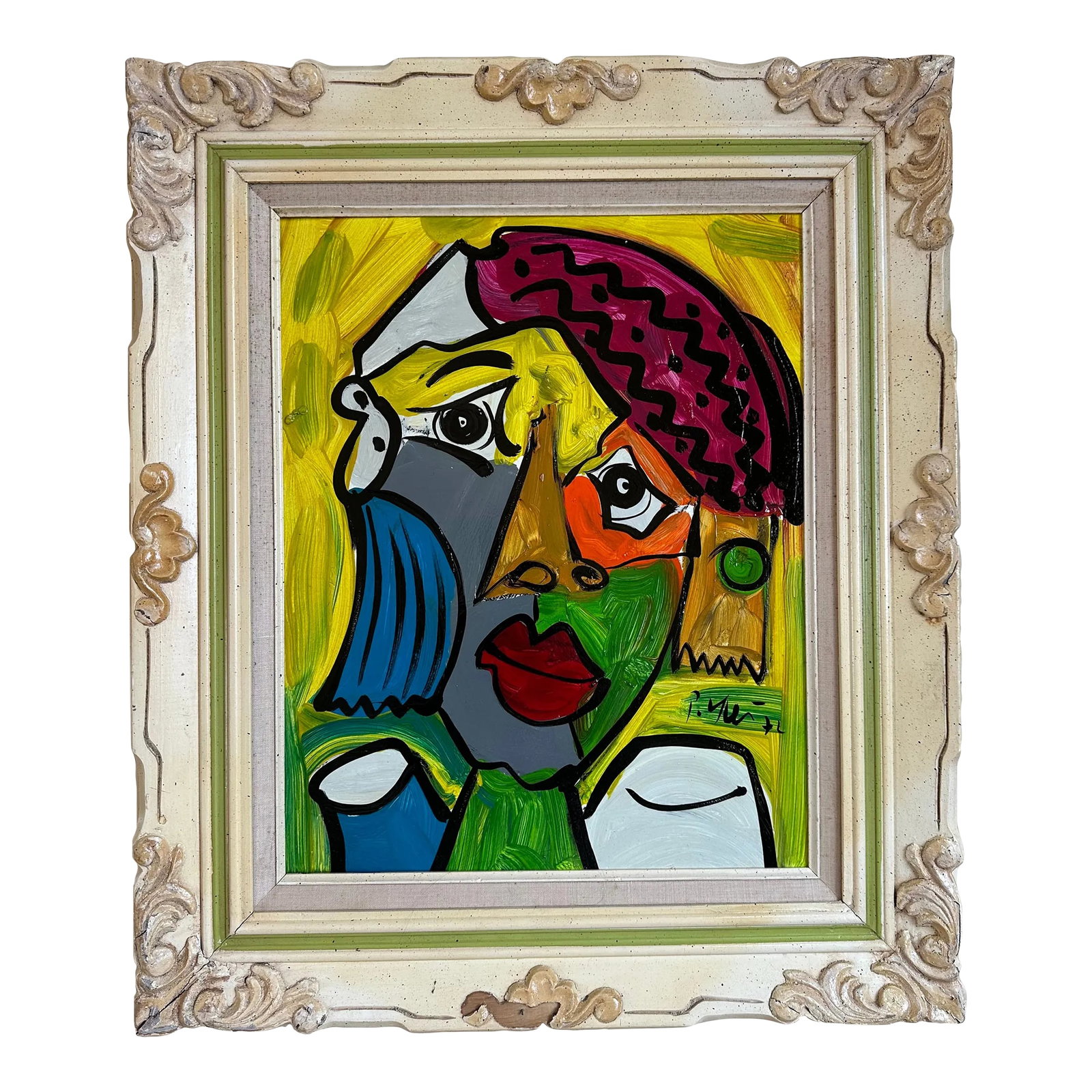 Picasso Style Painting, Peter Keil, 1972: Peter Keil is a German artist who focuses primarily on abstract expressionism. Keil painted with some of the greats, including Joan Miro, Pablo Picasso, and Andy Warhol, to name a few. This is a