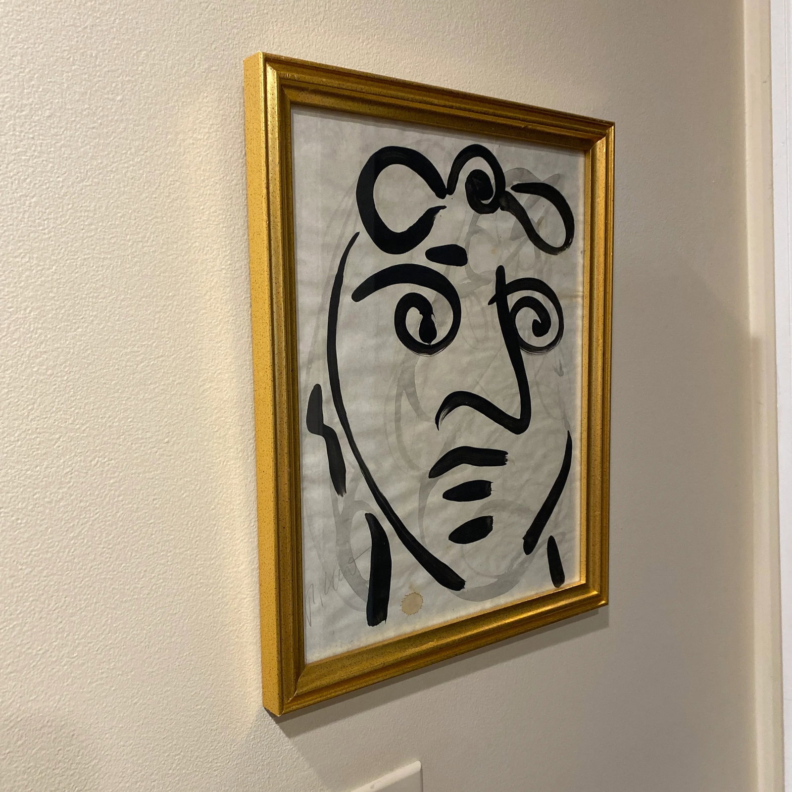 1970s Peter Keil Original Black & White Abstract Portrait Painting, Framed - 2
