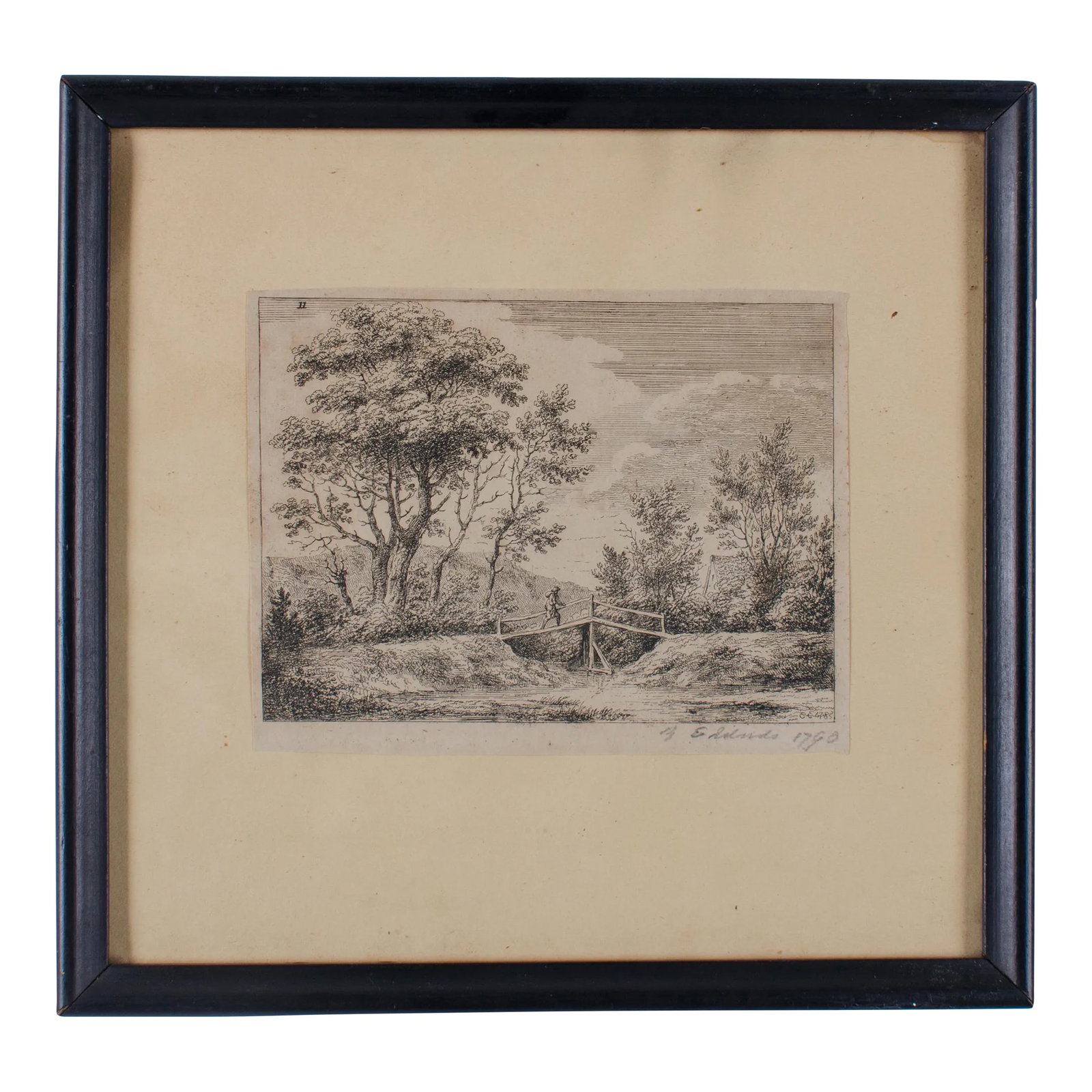 Edward Edwards r.a. Landscape Engraving, 1790: Edward Edwards R.A. (English, 1738-1806) landscape engraving, published 1790 Paper: 6 by 4 1/2 inches frame: 9 1/2 by 9 1/4 inches Condition: Alterations: Original Condition Unaltered Imperfections: