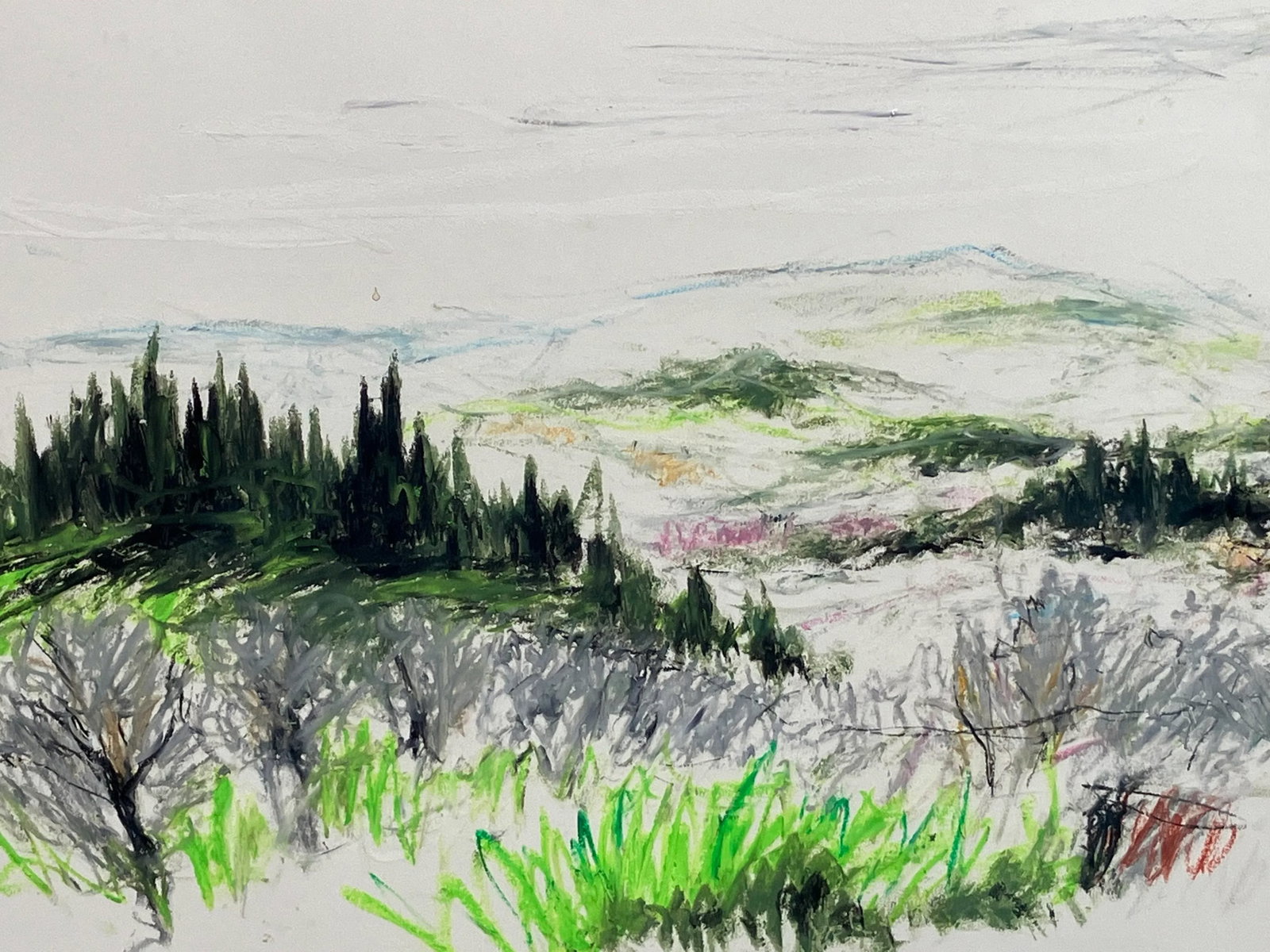 Original Artwork on Paper in Fine Gallery-Style Presentation, Tuscany, 1982, American Listed Artist, - 2