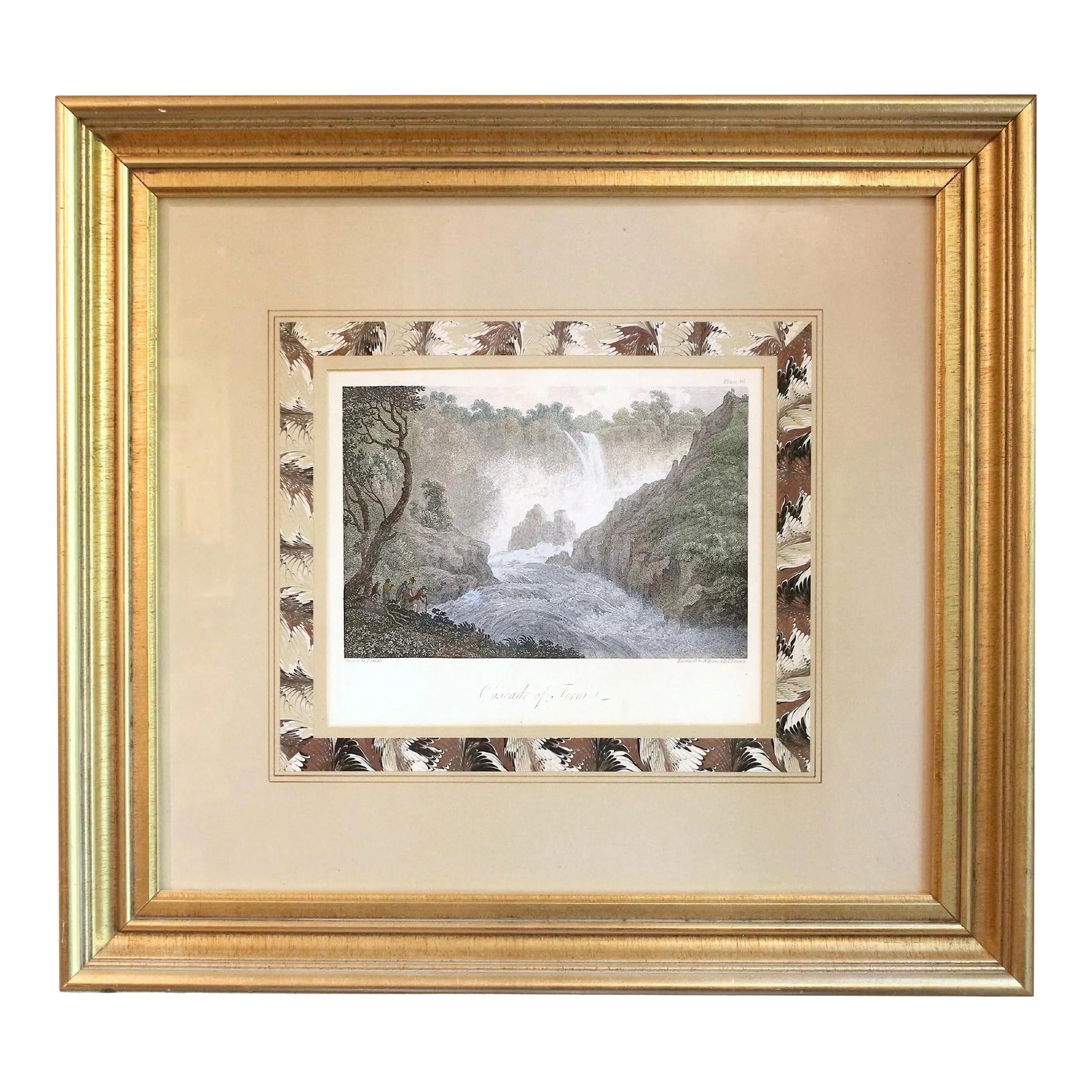 Late 18th Century English Engraving of the "Cascade of Terni": Late 18th century engraving of the "Cascade of Terni", English. Drawn by J. Smith & engraved by W. Byrne & B.T. Pouncy. John (Warwick) Smith, OWS; England; 1749-1831. His watercolors of falls were