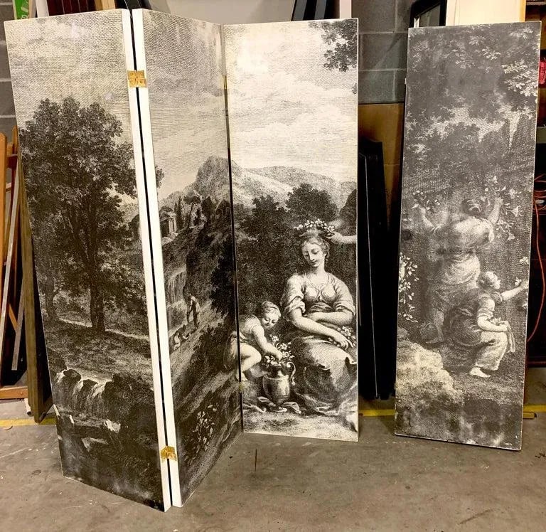 Mid 20th Century Italian Fornasetti Style Six-Panel Neoclassical Black and White Screen - 11