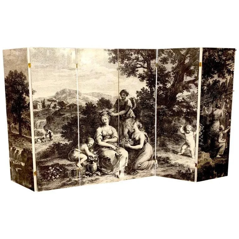 Mid 20th Century Italian Fornasetti Style Six-Panel Neoclassical Black and White Screen - 13
