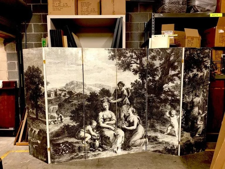 Mid 20th Century Italian Fornasetti Style Six-Panel Neoclassical Black and White Screen - 2