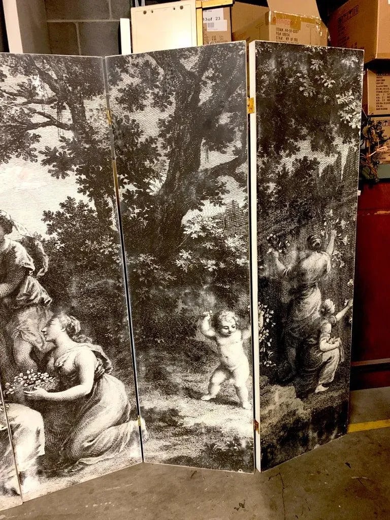 Mid 20th Century Italian Fornasetti Style Six-Panel Neoclassical Black and White Screen - 3