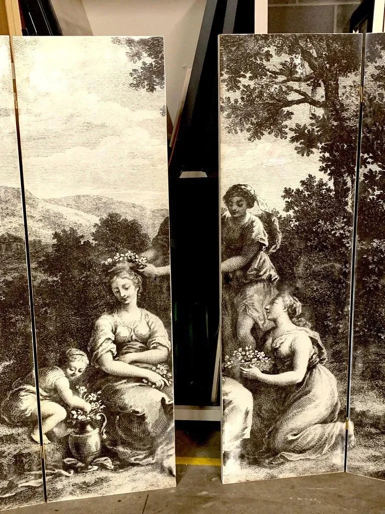 Mid 20th Century Italian Fornasetti Style Six-Panel Neoclassical Black and White Screen - 4