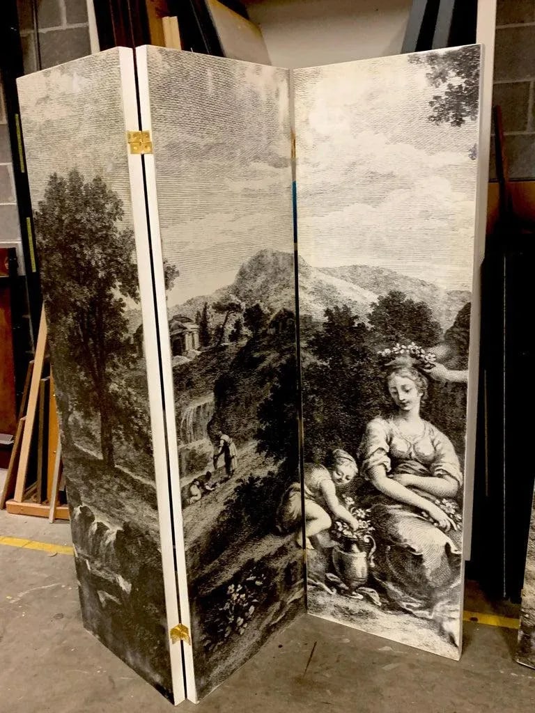 Mid 20th Century Italian Fornasetti Style Six-Panel Neoclassical Black and White Screen - 5