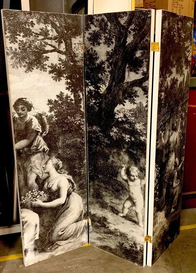 Mid 20th Century Italian Fornasetti Style Six-Panel Neoclassical Black and White Screen - 7