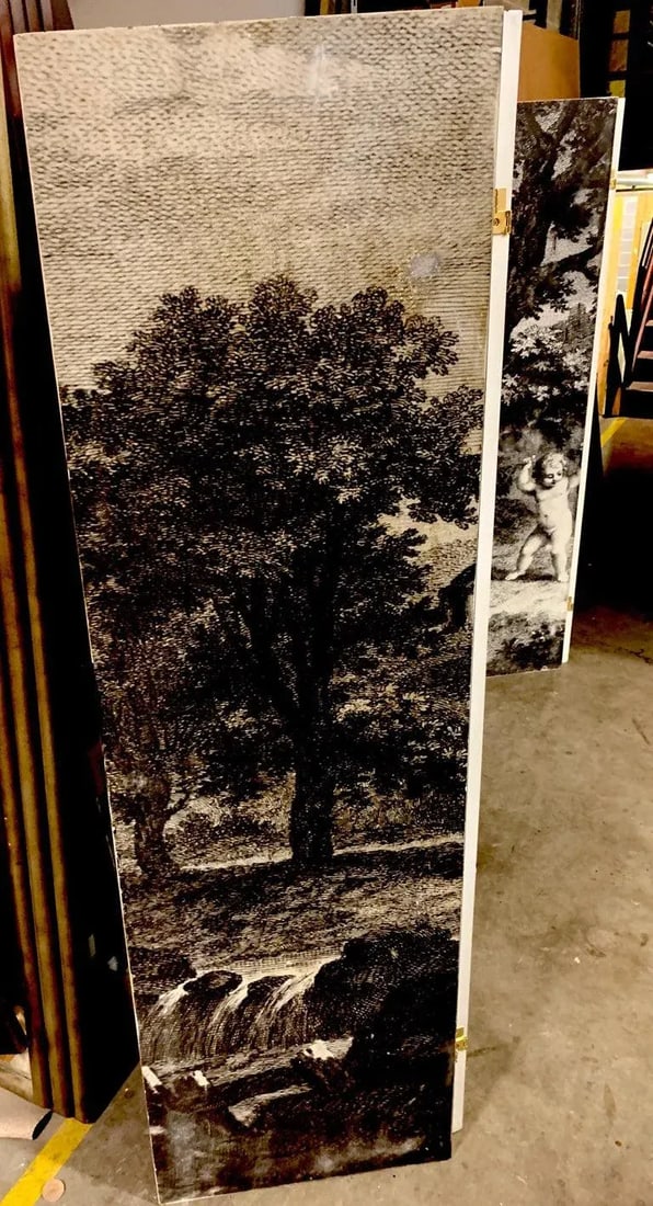 Mid 20th Century Italian Fornasetti Style Six-Panel Neoclassical Black and White Screen - 8
