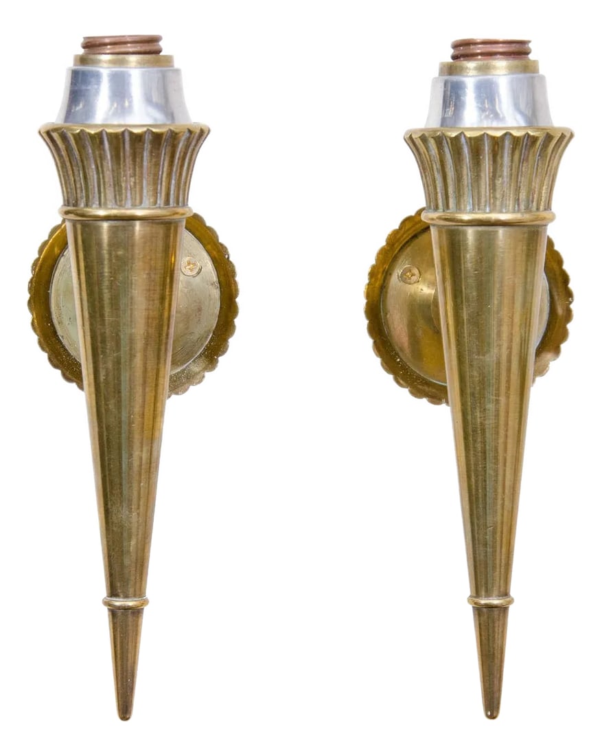 Pair of Midcentury Bronze Sconces Attributed to Genet and Michon, France 1950s (1 of 7)