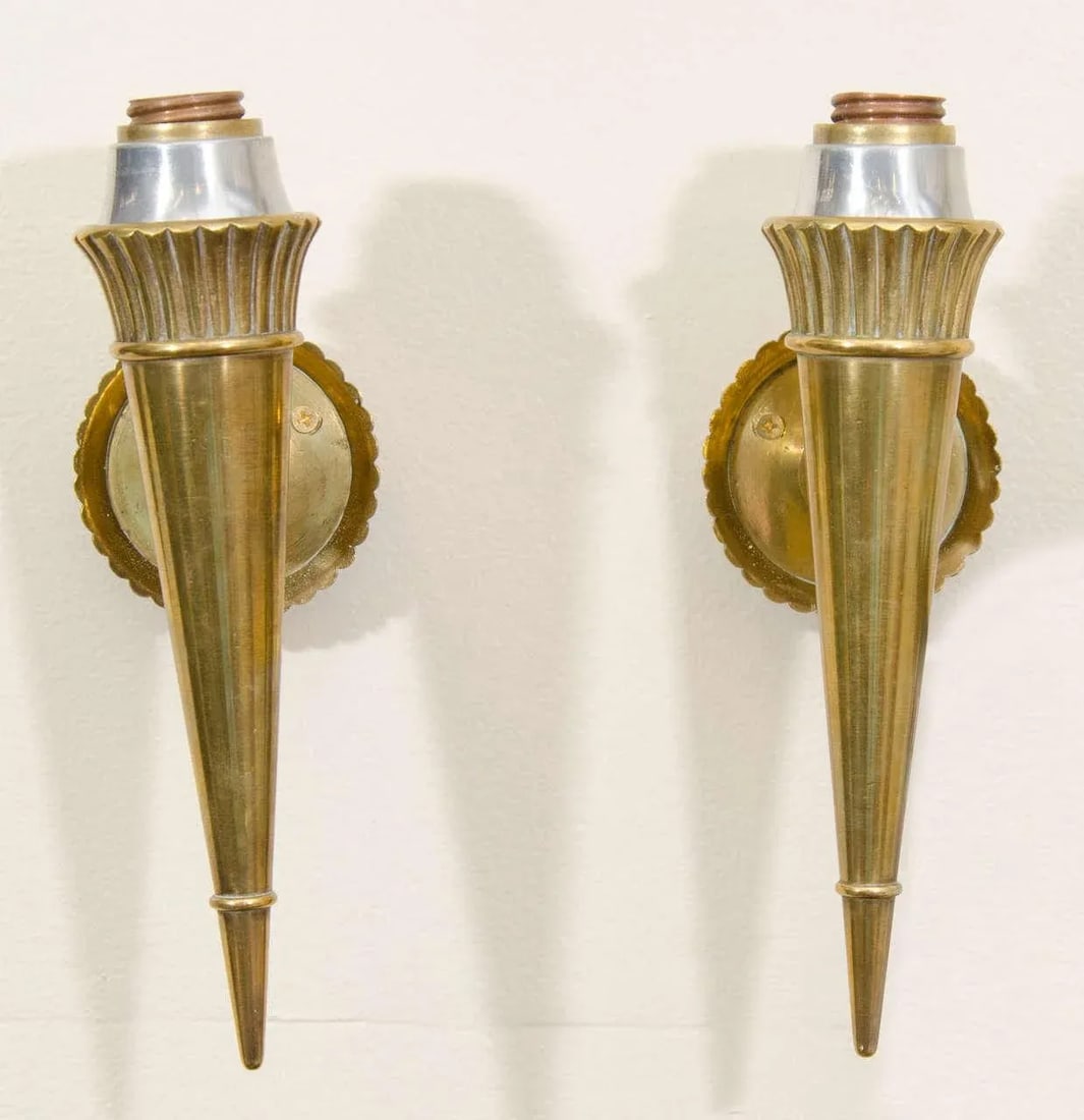 Pair of Midcentury Bronze Sconces Attributed to Genet and Michon, France 1950s - 2