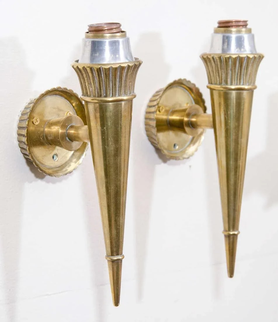 Pair of Midcentury Bronze Sconces Attributed to Genet and Michon, France 1950s - 3