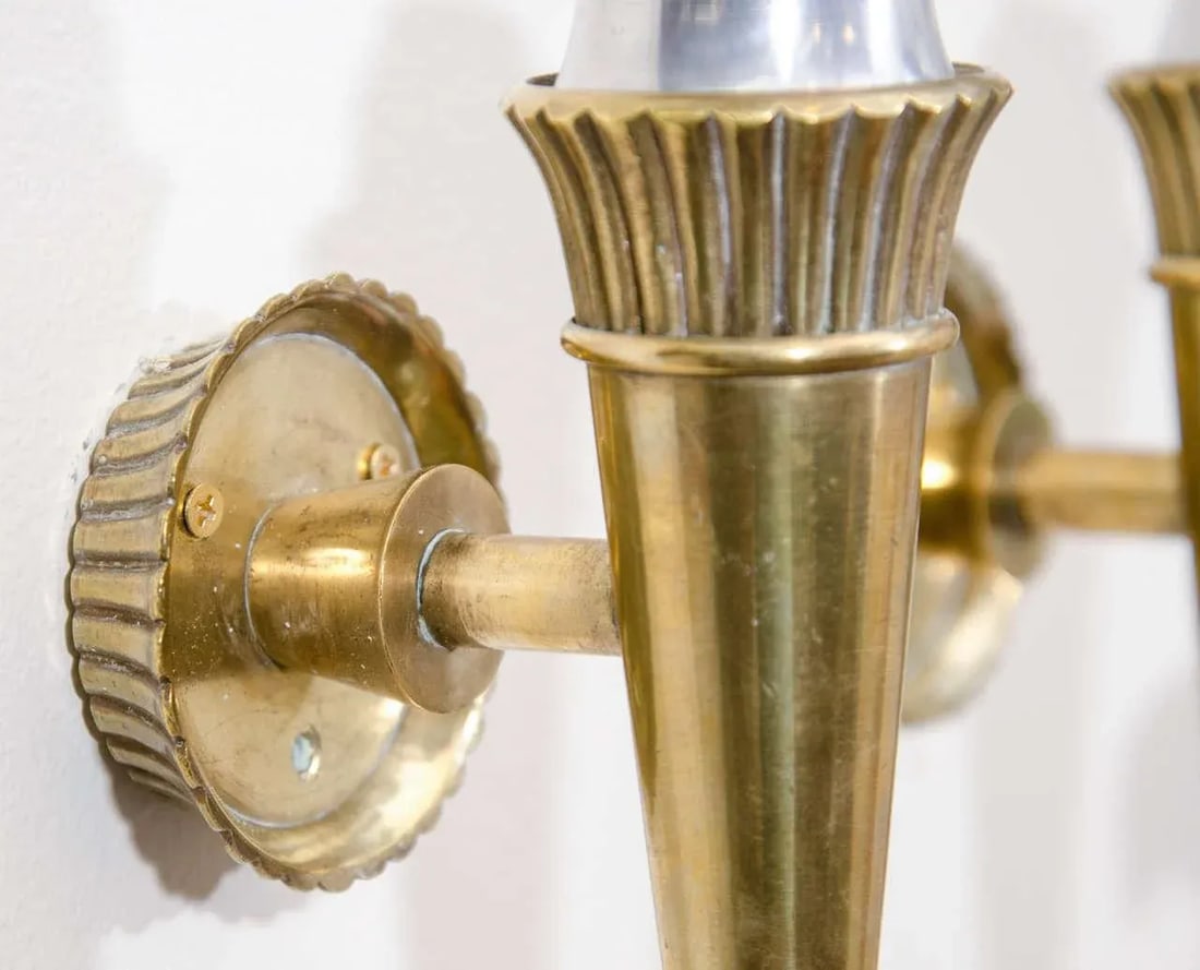 Pair of Midcentury Bronze Sconces Attributed to Genet and Michon, France 1950s - 6