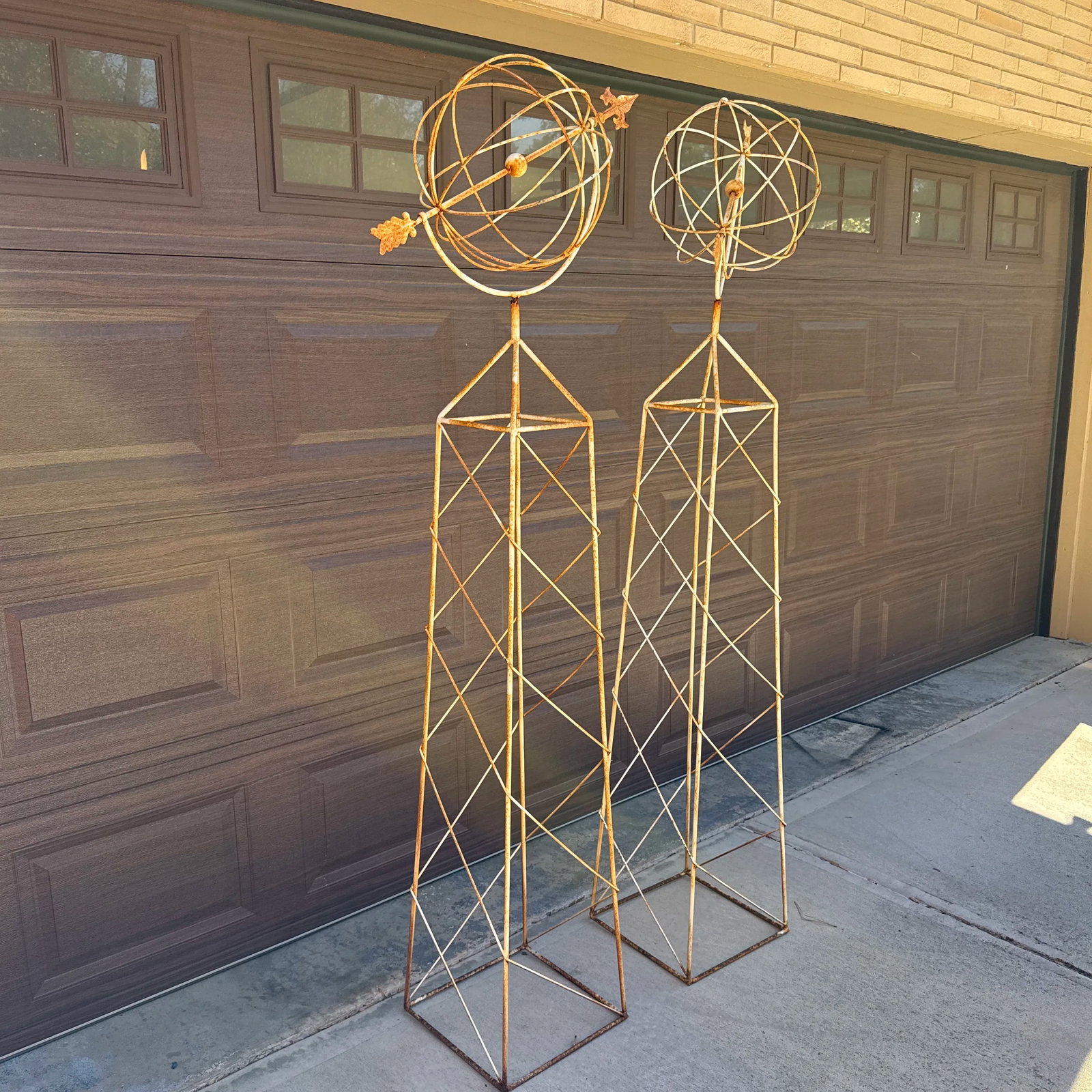 Vintage French Style White Trellis With Spinning Orb and Arrow Garden Statues - a Pair - 10