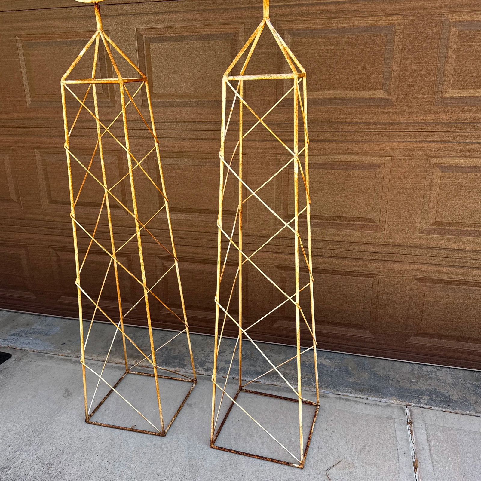 Vintage French Style White Trellis With Spinning Orb and Arrow Garden Statues - a Pair - 12
