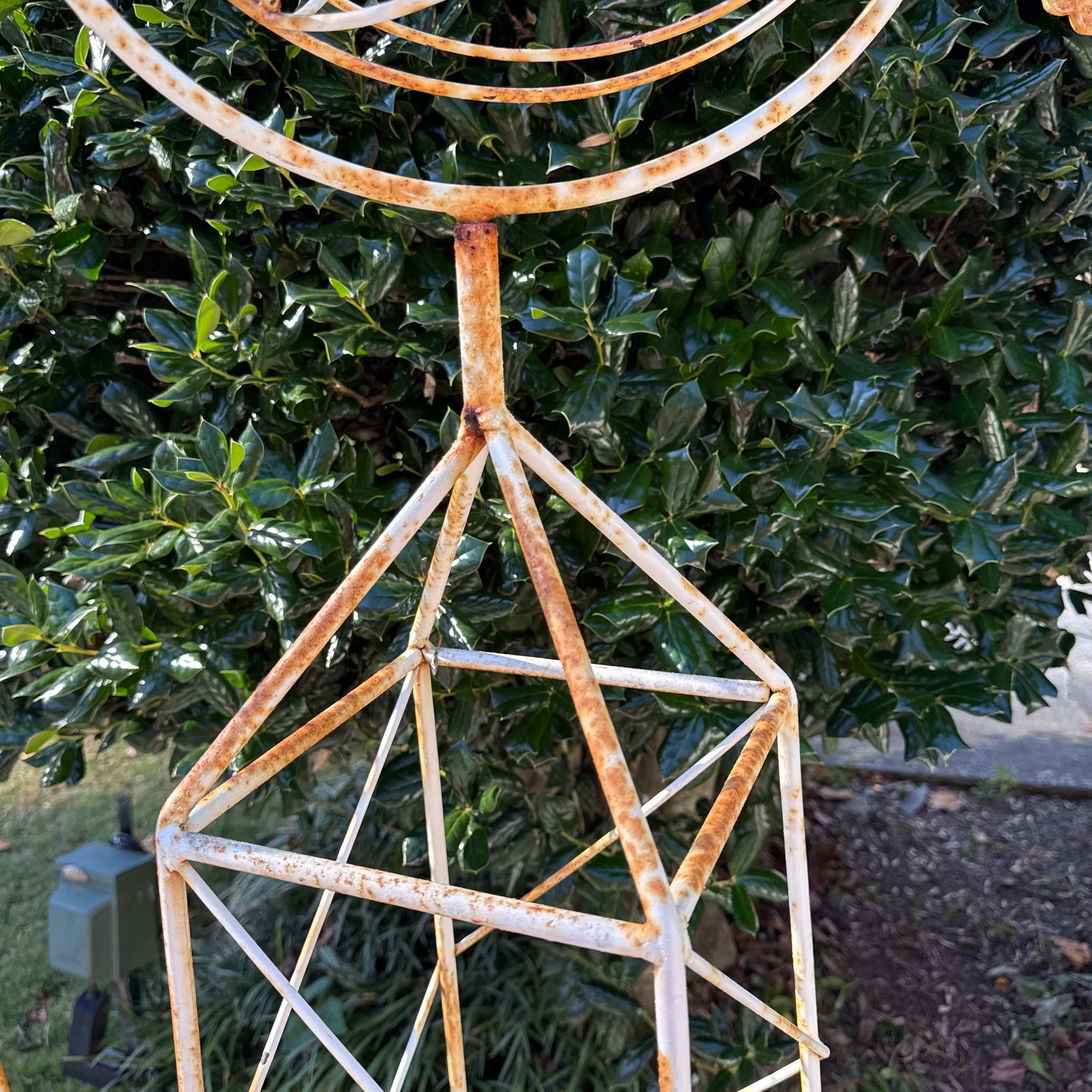 Vintage French Style White Trellis With Spinning Orb and Arrow Garden Statues - a Pair - 8