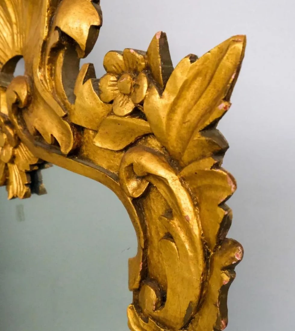 1950s Baroque Carved Gilt Wood Mirror French Gold - 3