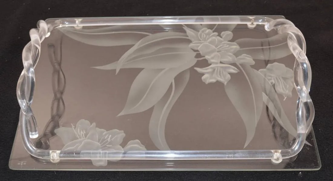 1940s Dorothy Thorpe Etched Glass and Lucite Tray - 2