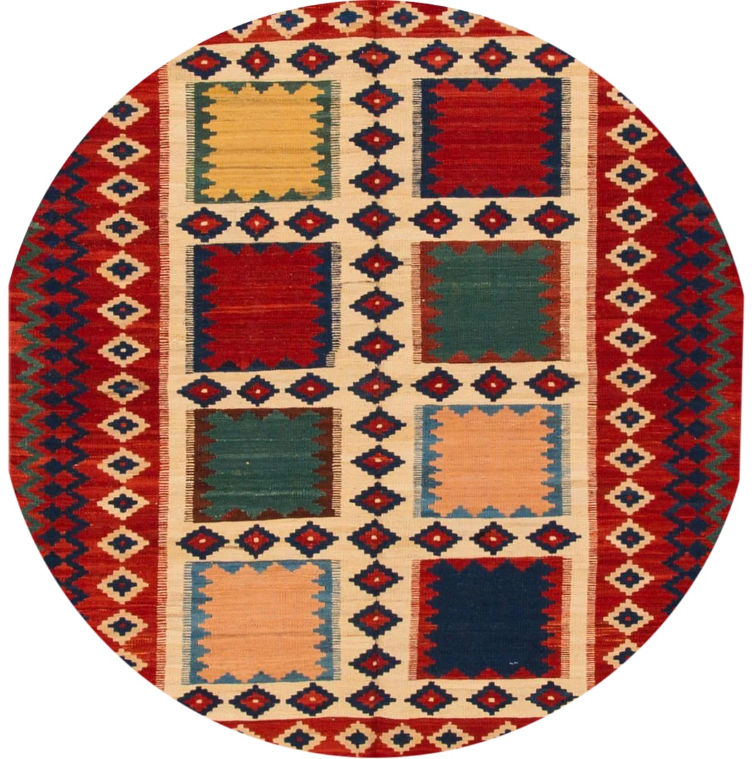Beige Modern Kilim Flatweave Wool Rug With Geometric Pattern - 2