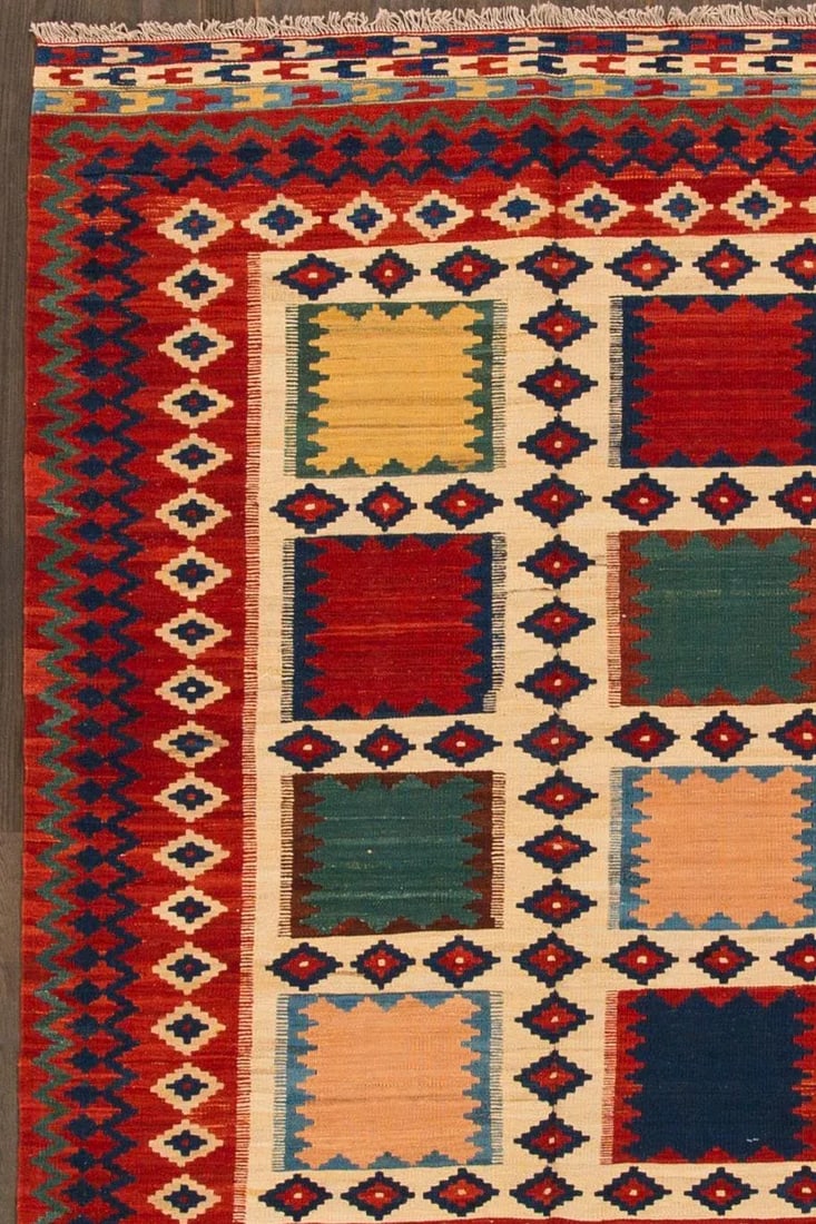 Beige Modern Kilim Flatweave Wool Rug With Geometric Pattern - 3