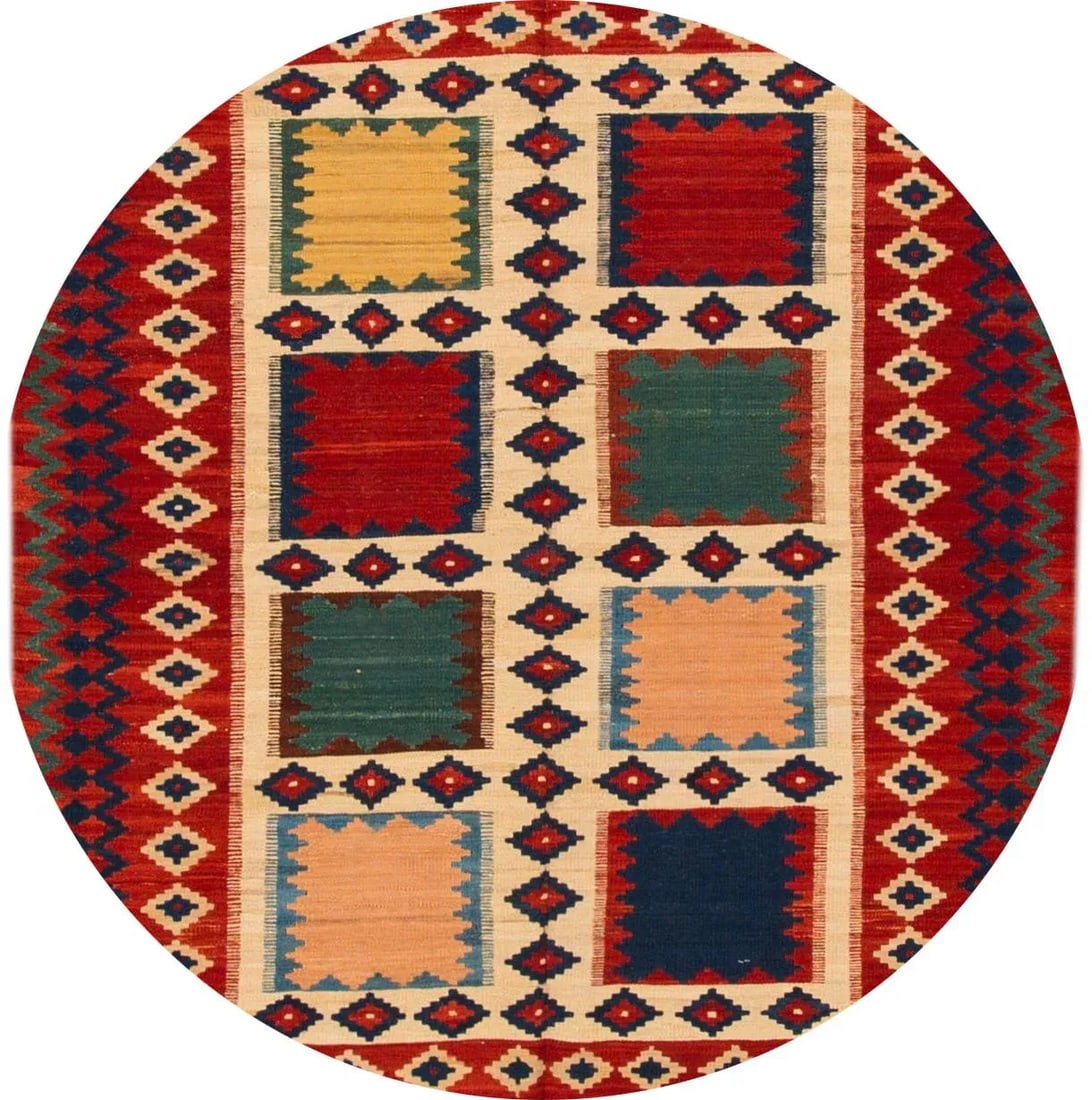 Beige Modern Kilim Flatweave Wool Rug With Geometric Pattern - 6