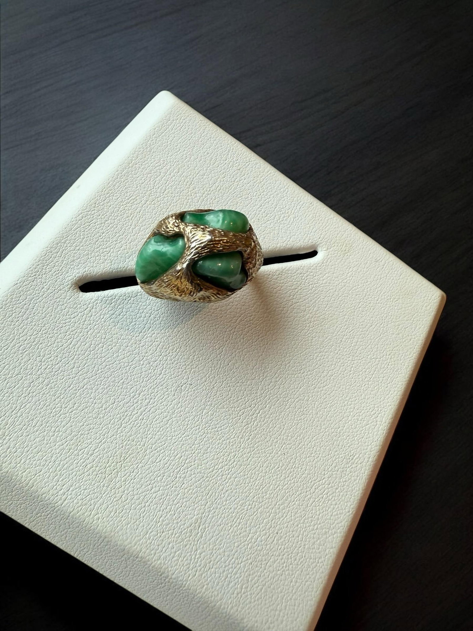 Brutalist Sterling Panetta Faux Jade Ring, Size 5.25 - 2